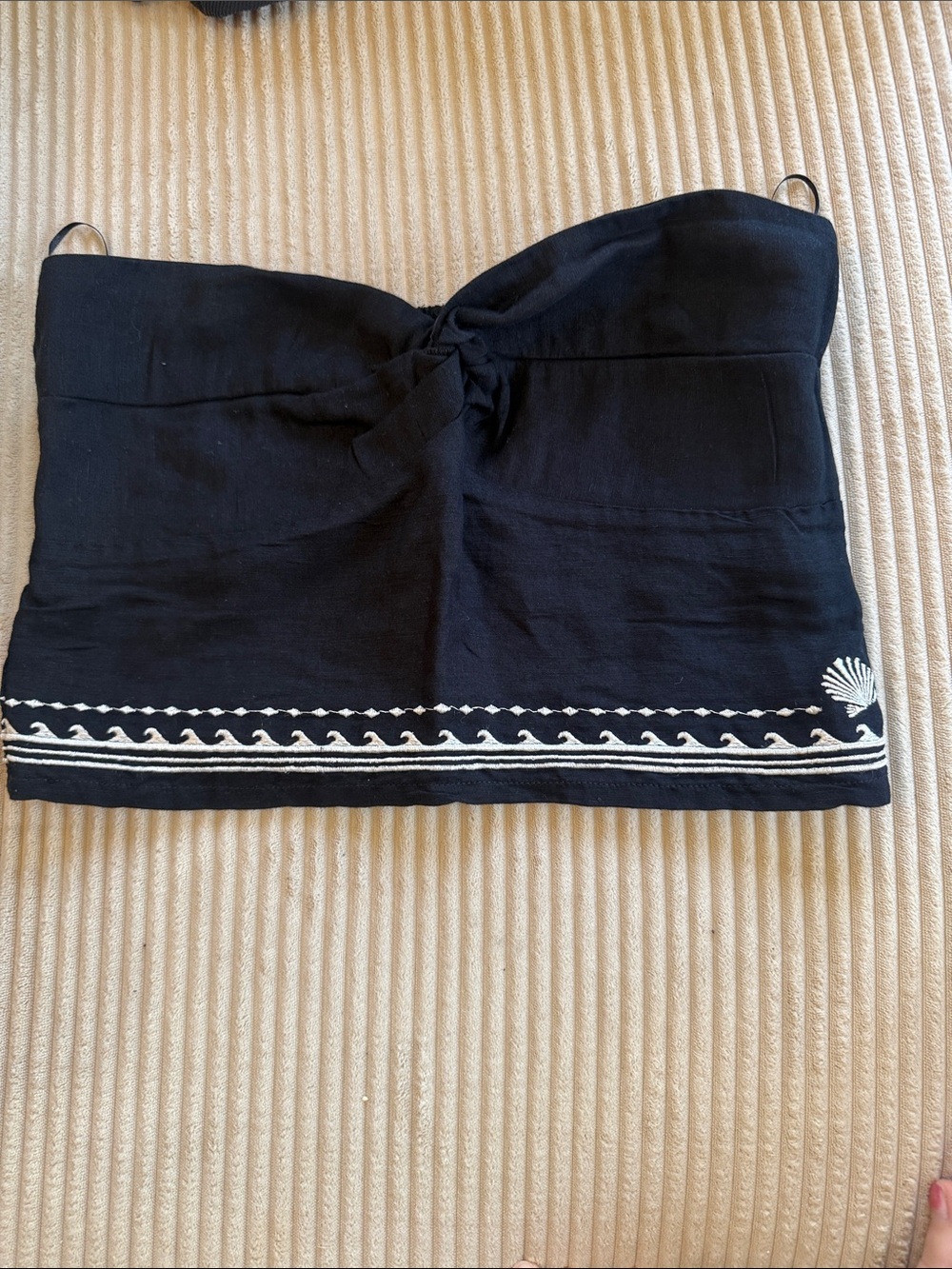 Rip Curl Black Strapless Knotted Bust Tunic with White Embroidered Trim
